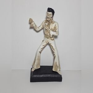Marshalls Rockstar Elvis Style Skeleton Figurine Jumpsuit Halloween Decor 11”